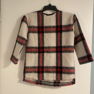 NWT Zara Girls Knitwear Winter Collection Wool Blend Sweater Back Zip Sz 8 plaid